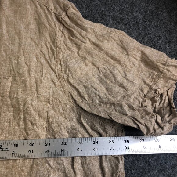 Lands End Shirt Mens XXL Tan Beige 100% Linen Button Short Sleeve Natural Fibers - Picture 5 of 8